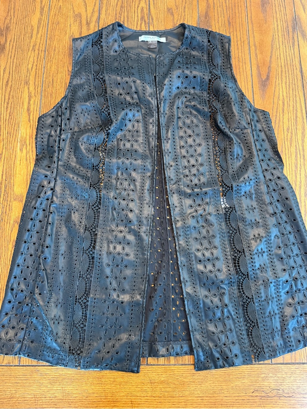 Peter Nygard Plus 18W Black Faux Leather Laser Cut Eyelet Lace Vest